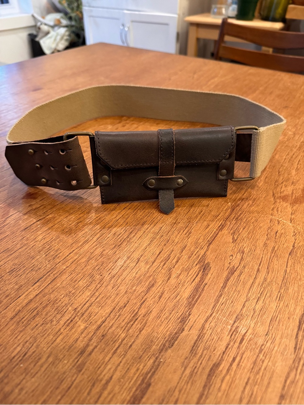 Somewhere Brown Leather Waist Belt Pouch with Canvas Strap